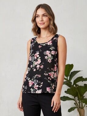 Express Floral Open-Back Tank Top Size XS Black Pink Chiffon